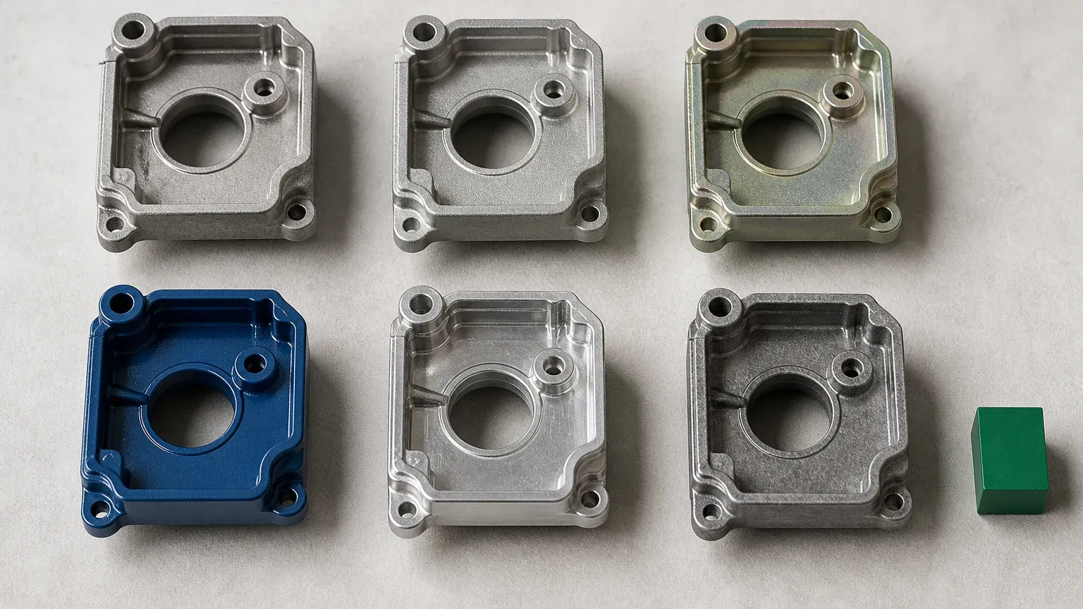 Surface finish samples on identical die cast aluminum parts