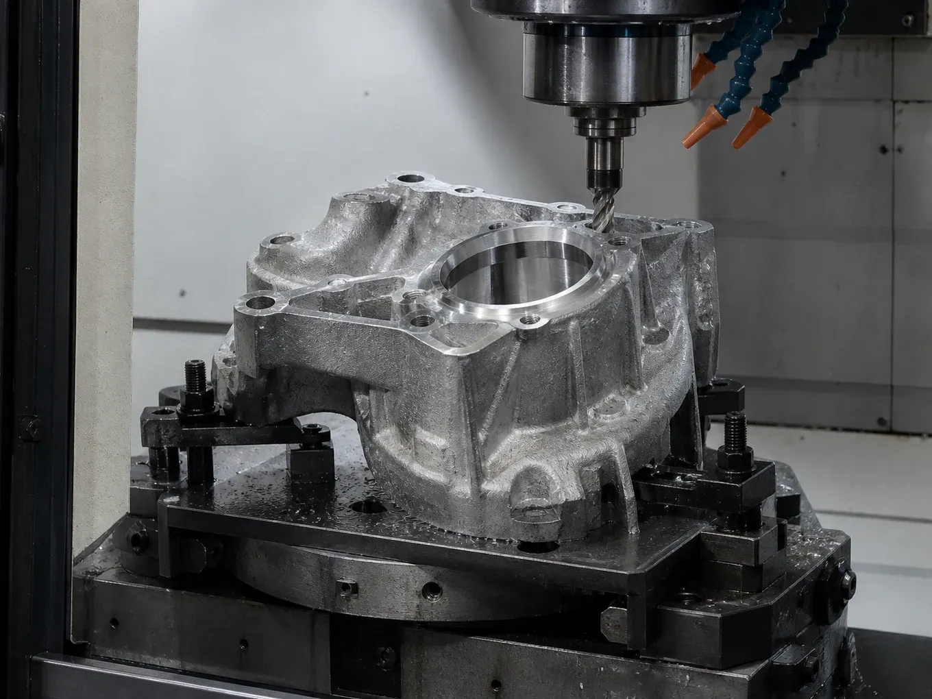 CNC machining a die cast aluminum housing in a dedicated fixture