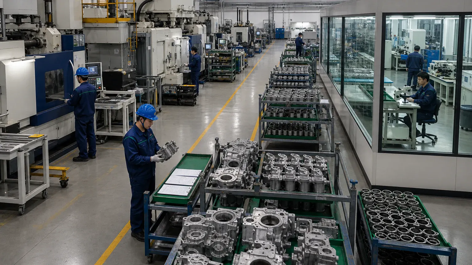 Integrated aluminum die casting and CNC machining factory floor