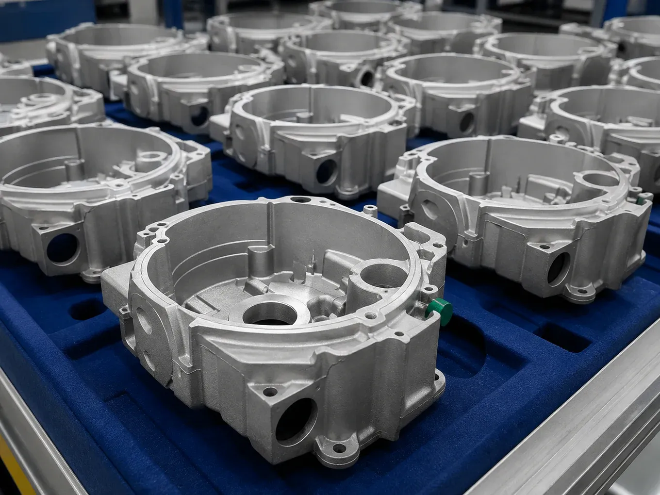 Finished aluminum die cast OEM components after trimming and blasting