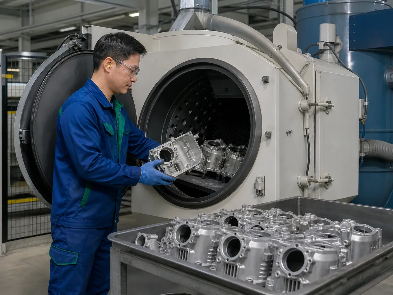 Shot blasting aluminum die cast parts for a uniform surface finish