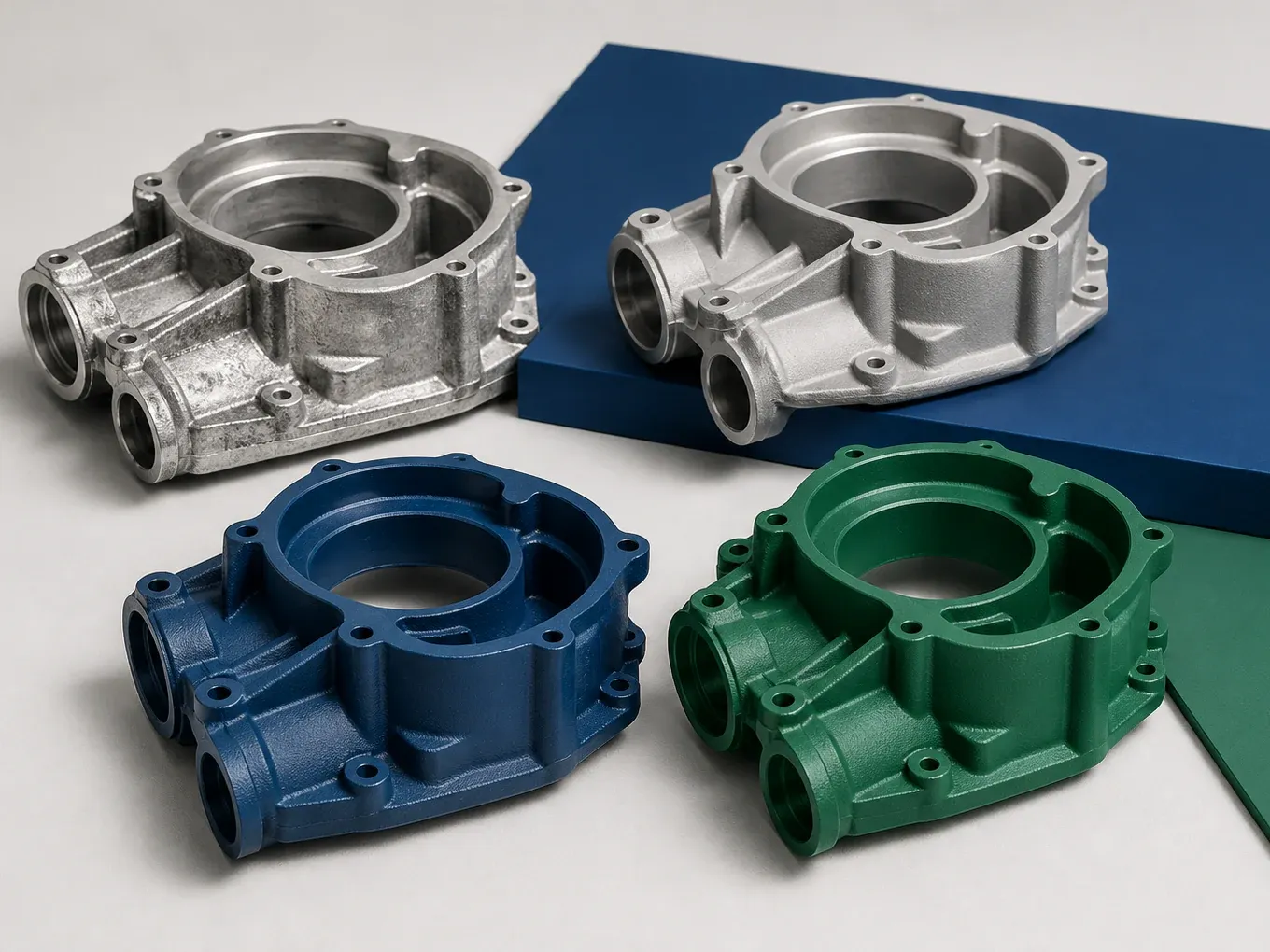 Die cast aluminum parts with powder coating and blasted surface finishes